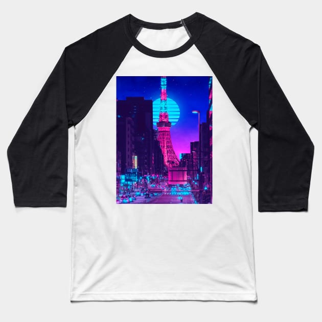 Tokyo tower Baseball T-Shirt by funglazie